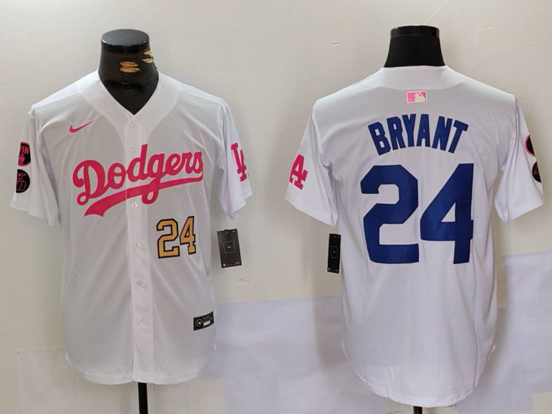 Men Los Angeles Dodgers #24 Bryant White pink joint name 2024 Nike MLB Jersey style 4->los angeles dodgers->MLB Jersey